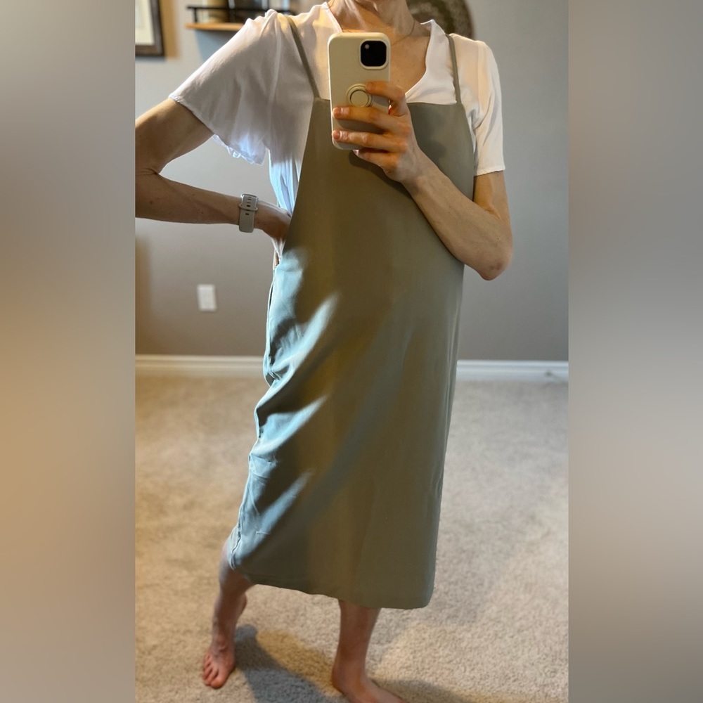 Contemporary Olive Clothing Apron Tunic Olive Green Sleeveless Dress One Size